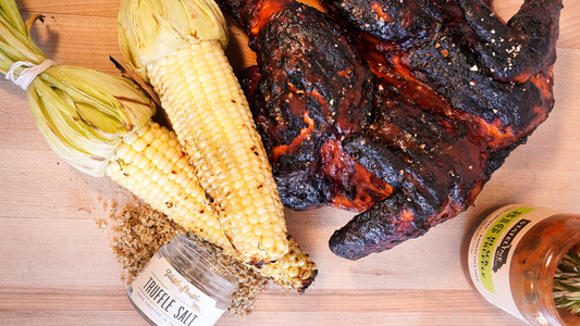 Spatchcocked Chicken with Truffle BBQ and Grilled Corn