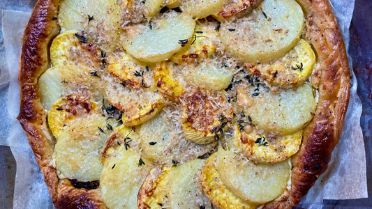 Potato Tart with Herbed Goat Cheese and Lemony Kale Salad