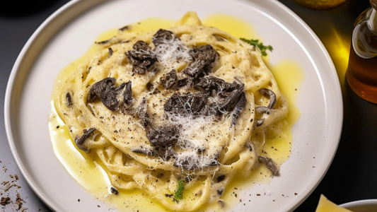 Hand Rolled Cacio e Pepe Pasta with Black Truffle