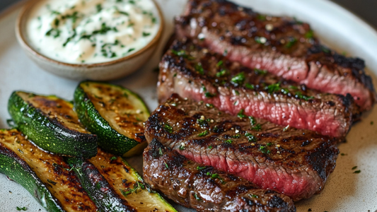 Ribeye Steak with Zucchini and Yogurt Sauce