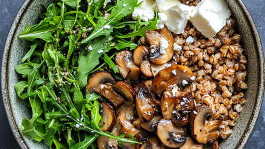 Wild Mushroom Grain Bowl with Goat Cheese & Arugula