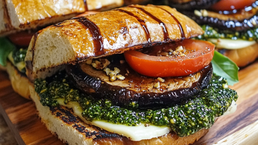 Italian Portobello Sando with Pesto and Balsamic Reduction