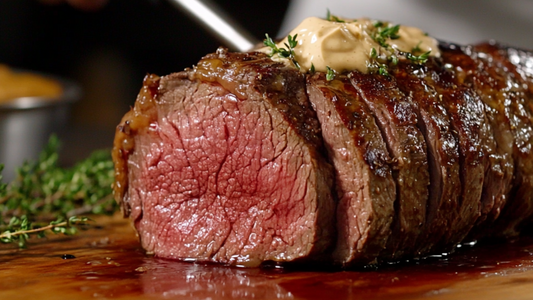 Reverse Seared Beef Tenderloin Roast   with Au Jus and Horseradish Cream