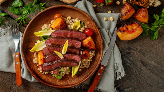 Grilled Steak For Dad with Sweet Corn and Barley Salad